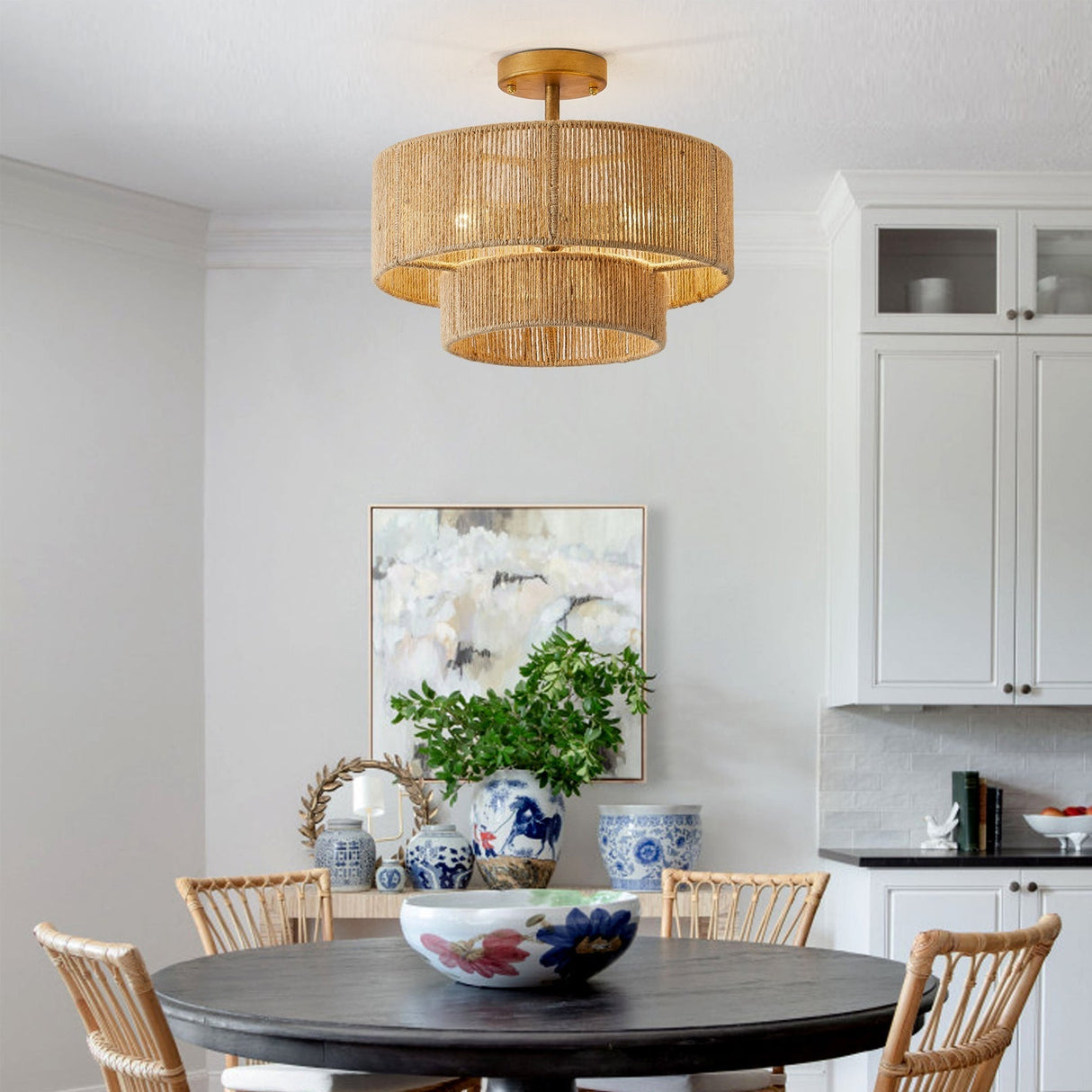 Natural Hemp Ceiling Light  Double Layer Rope Design - Product detail 6