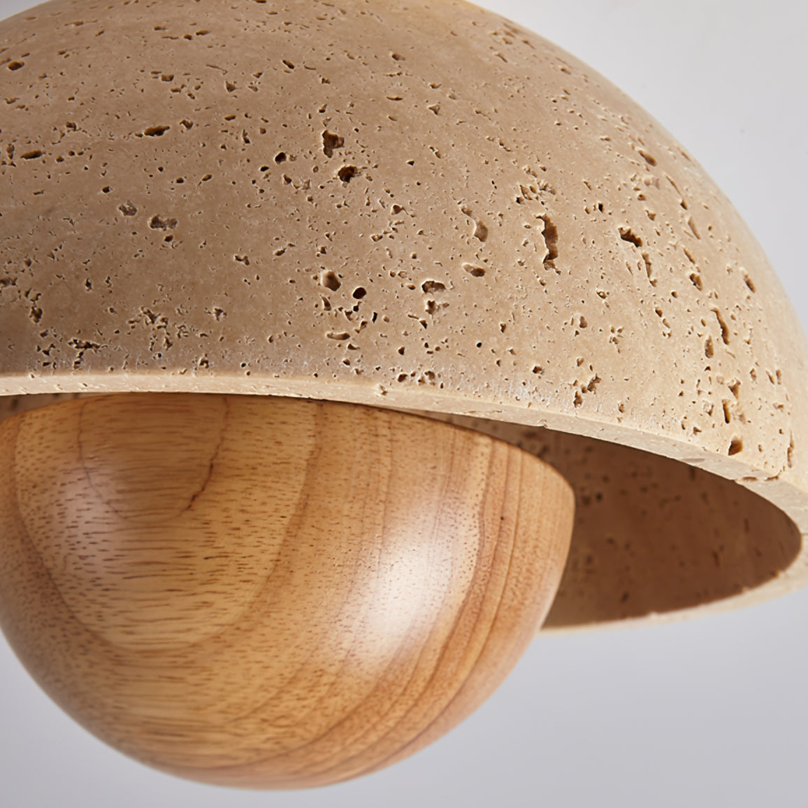 Modern Ceiling Light  Travertine Wood Dome Design - Detailed view
