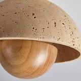 Modern Ceiling Light  Travertine Wood Dome Design - Detailed view