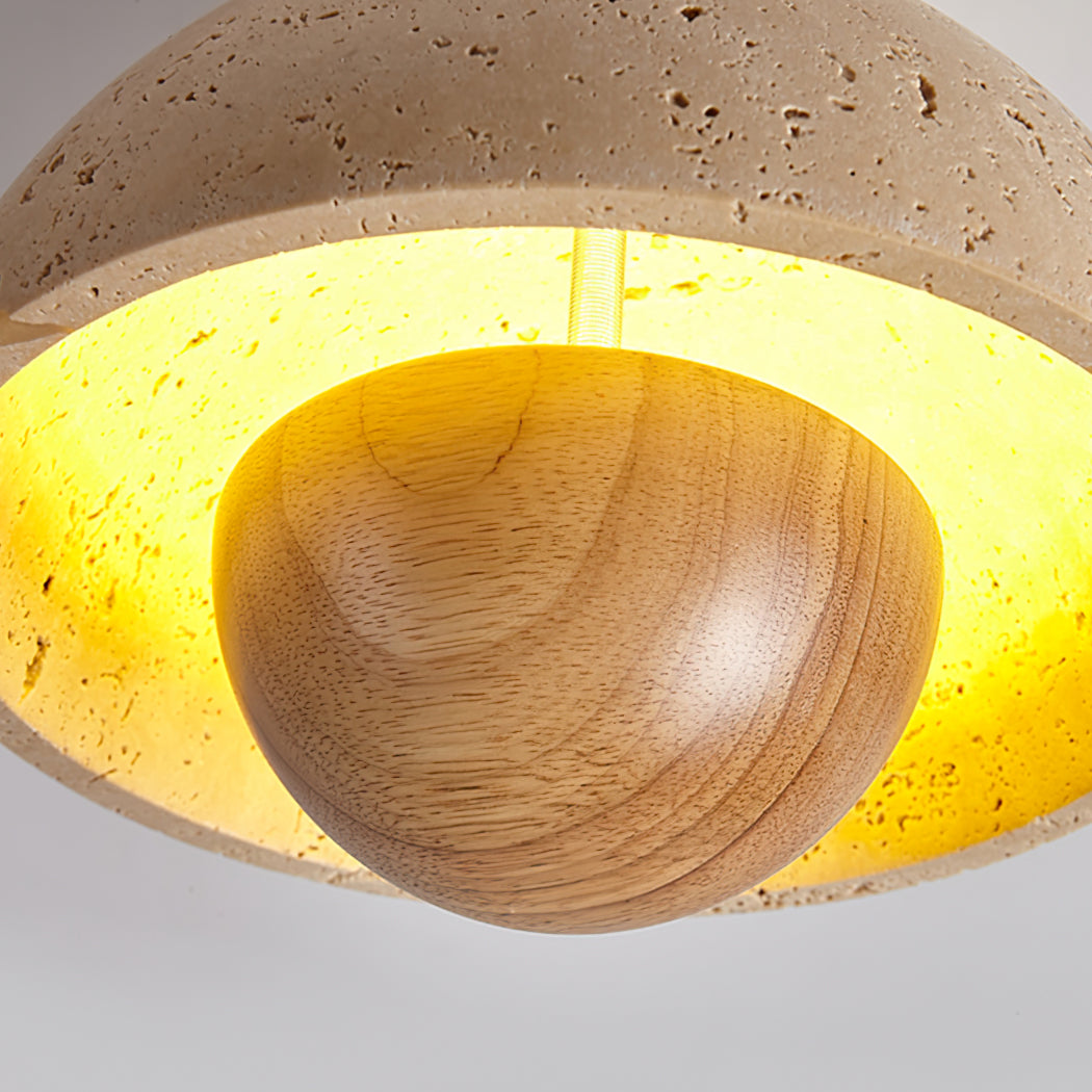 Modern Ceiling Light  Travertine Wood Dome Design - Product example