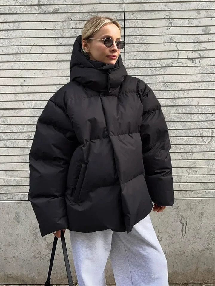 Oversized Winter Puffer Jacket  High Collar Quilted Design - Product showcase