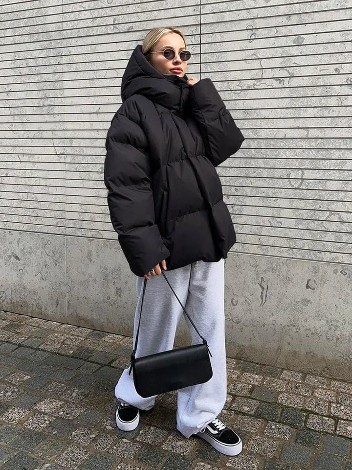 Oversized Winter Puffer Jacket  High Collar Quilted Design - Detailed view