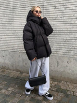 Oversized Winter Puffer Jacket  High Collar Quilted Design - Detailed view