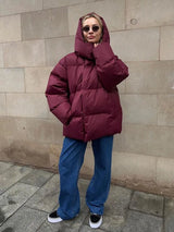 Oversized Winter Puffer Jacket  High Collar Quilted Design - Product detail 10