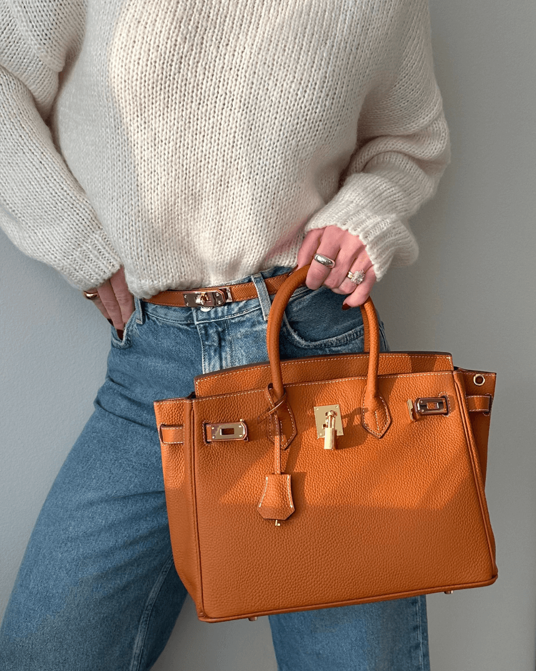 Classic Structured Handbag  Black Leather With Gold Hardware - Detailed view