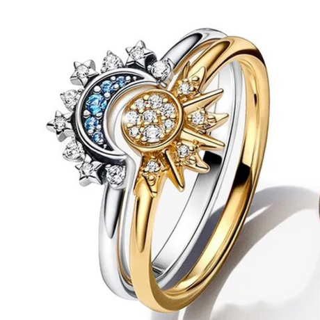 Celestial Stack Ring Set  Sun Moon Crystal Design - Product showcase