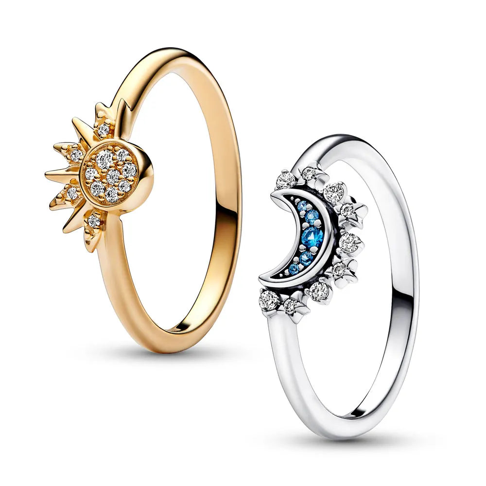Celestial Stack Ring Set  Sun Moon Crystal Design - Detailed view