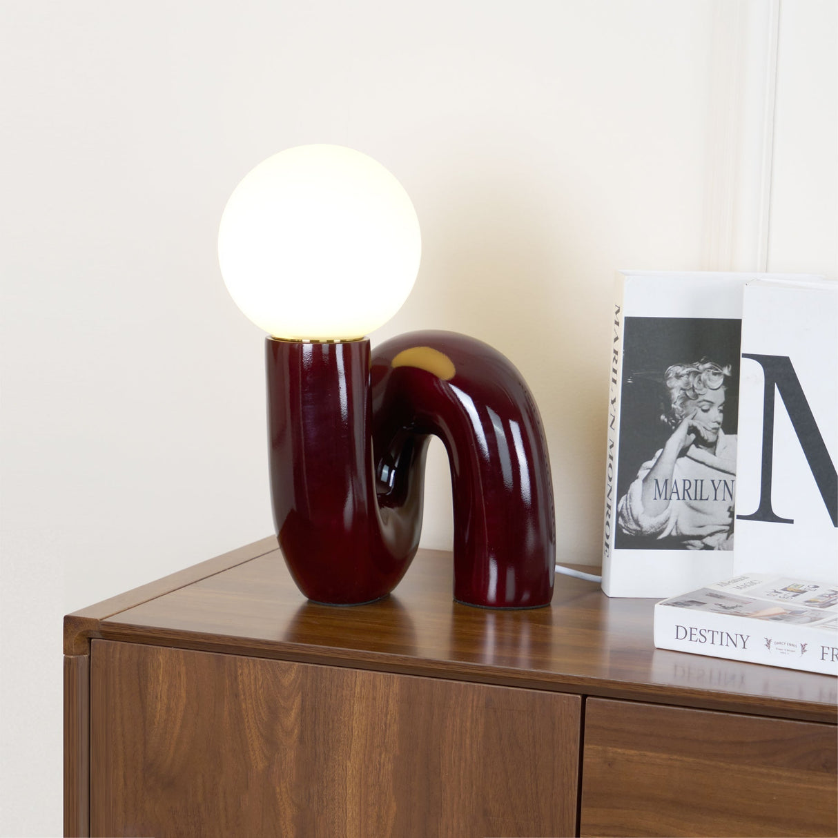 Modern Table Lamp  Curved Pink Resin with Glass Globe - Product example