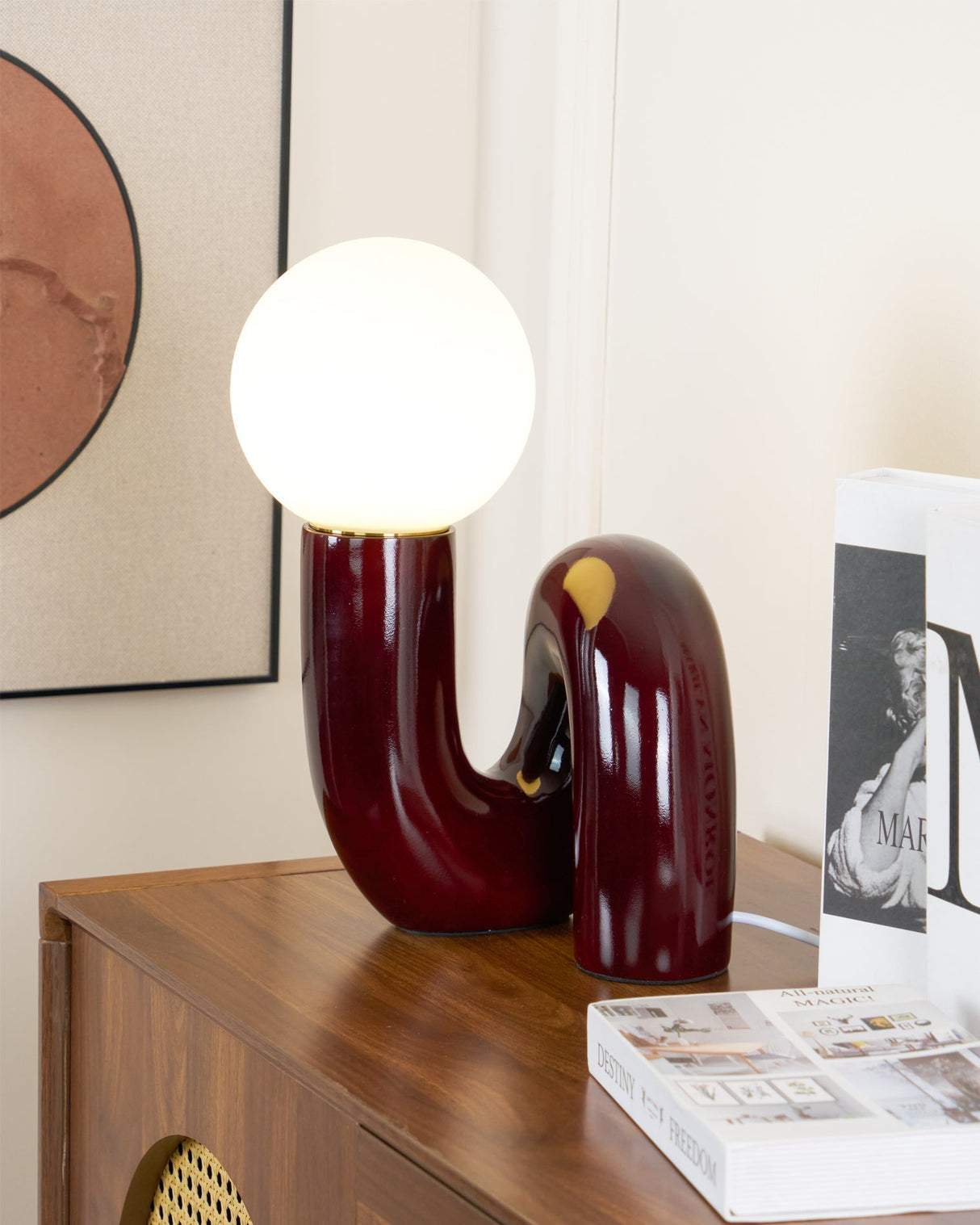 Modern Table Lamp  Curved Pink Resin with Glass Globe - Product detail 9