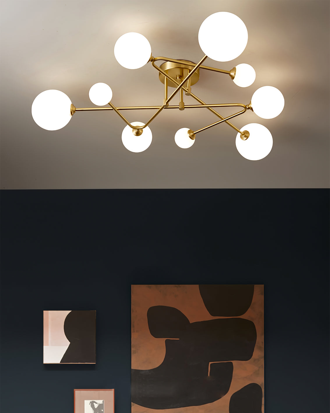 Modern Sputnik Ceiling Light  Brass Arms with Glass Globes - Product detail 11