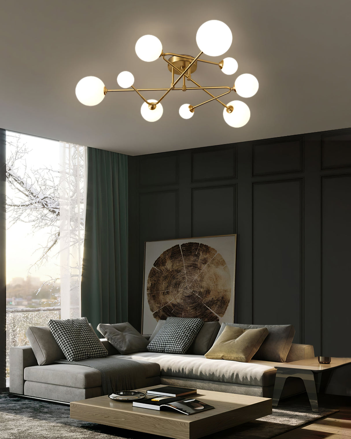 Modern Sputnik Ceiling Light  Brass Arms with Glass Globes - Product detail 6