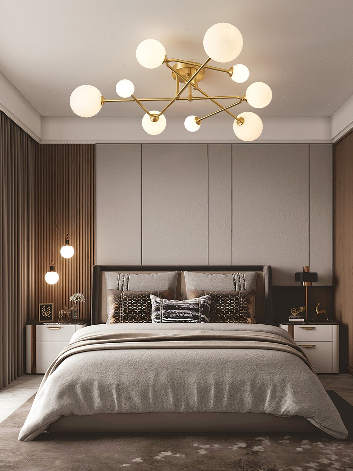 Modern Sputnik Ceiling Light  Brass Arms with Glass Globes - Product detail 4