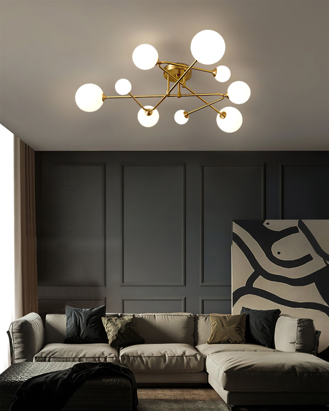 Modern Sputnik Ceiling Light  Brass Arms with Glass Globes - Product detail 7