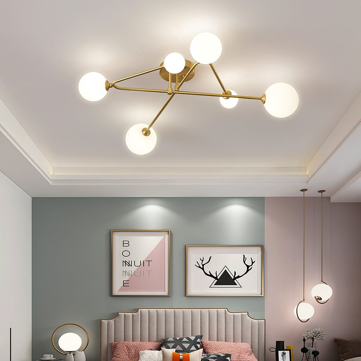Modern Sputnik Ceiling Light  Brass Arms with Glass Globes - Product detail 15