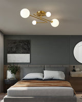 Modern Sputnik Ceiling Light  Brass Arms with Glass Globes - Detailed view