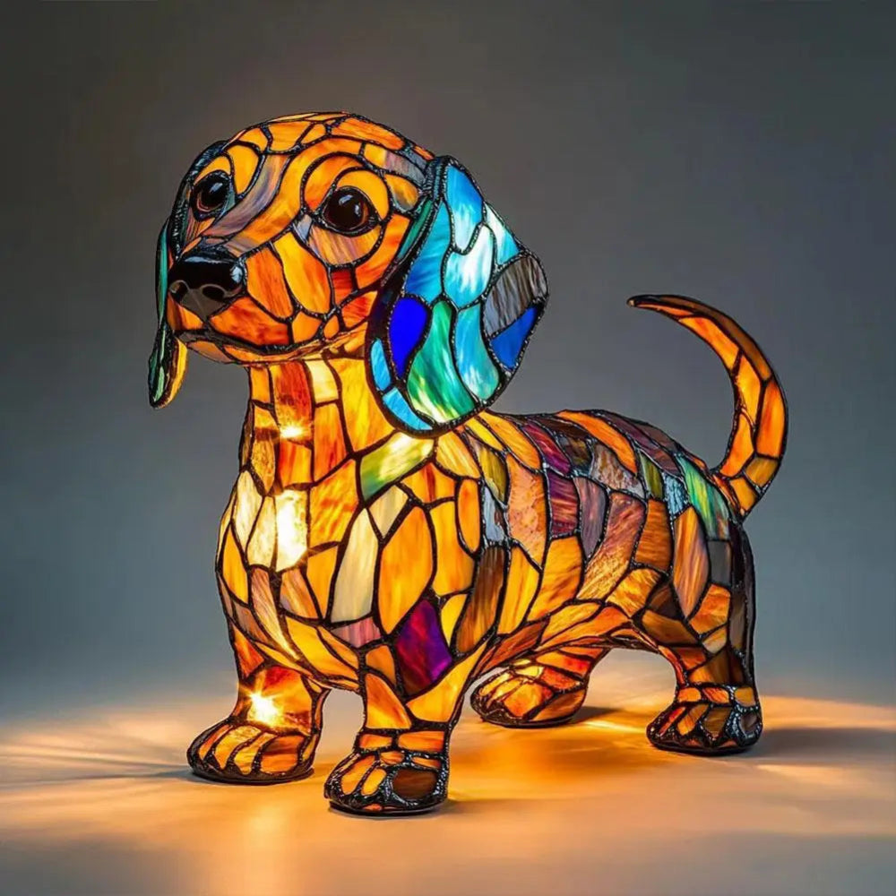 Stained Glass Dog Lamp  Color Changing LED Night Light - Product detail 4