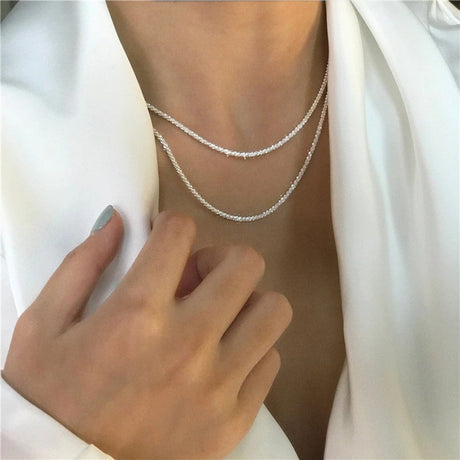 Layered Silver Necklace  Delicate Sterling Dual Chain Design - Product showcase