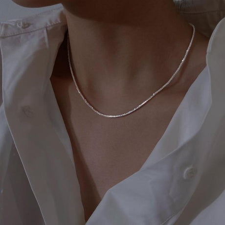 Layered Silver Necklace  Delicate Sterling Dual Chain Design - Product detail 6