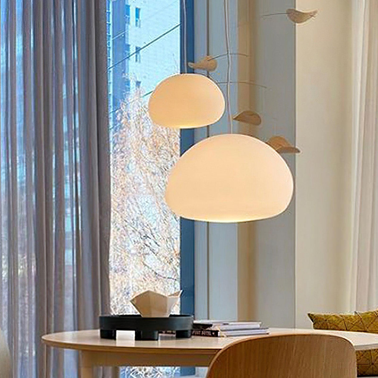 Minimalist Glass Pendant Light  Dome Shaped White Shade - Product detail 4