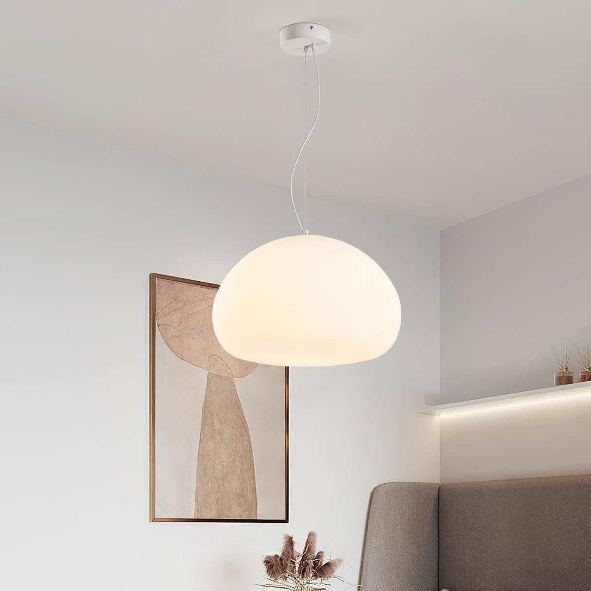 Minimalist Glass Pendant Light  Dome Shaped White Shade - Detailed view