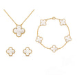 Four Leaf Clover Jewelry Set  Mother of Pearl Gold Plated Collection - Product showcase