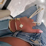Four Leaf Clover Jewelry Set  Mother of Pearl Gold Plated Collection - Detailed view