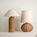 Rattan Table Lamp  Natural Woven Base With Linen Shade - Detailed view