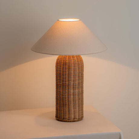 Rattan Table Lamp  Natural Woven Base With Linen Shade - Product detail 6
