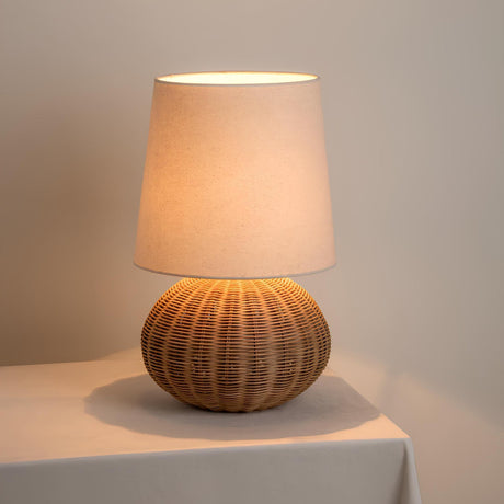 Rattan Table Lamp  Natural Woven Base With Linen Shade - Product detail 5