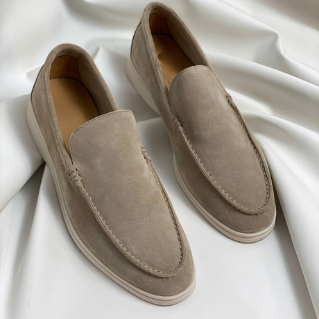 Suede Penny Loafers  Classic Beige Slip-On Design - Product showcase