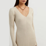 Ribbed Knit Maxi Dress  V-Neck Long Sleeve Design - Product detail 5