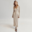 Ribbed Knit Maxi Dress  V-Neck Long Sleeve Design - Product detail 7