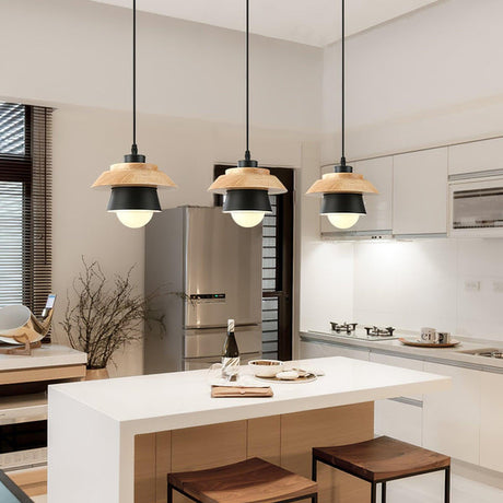 Modern Pendant Light  Wood Glass Shade Design - Product showcase