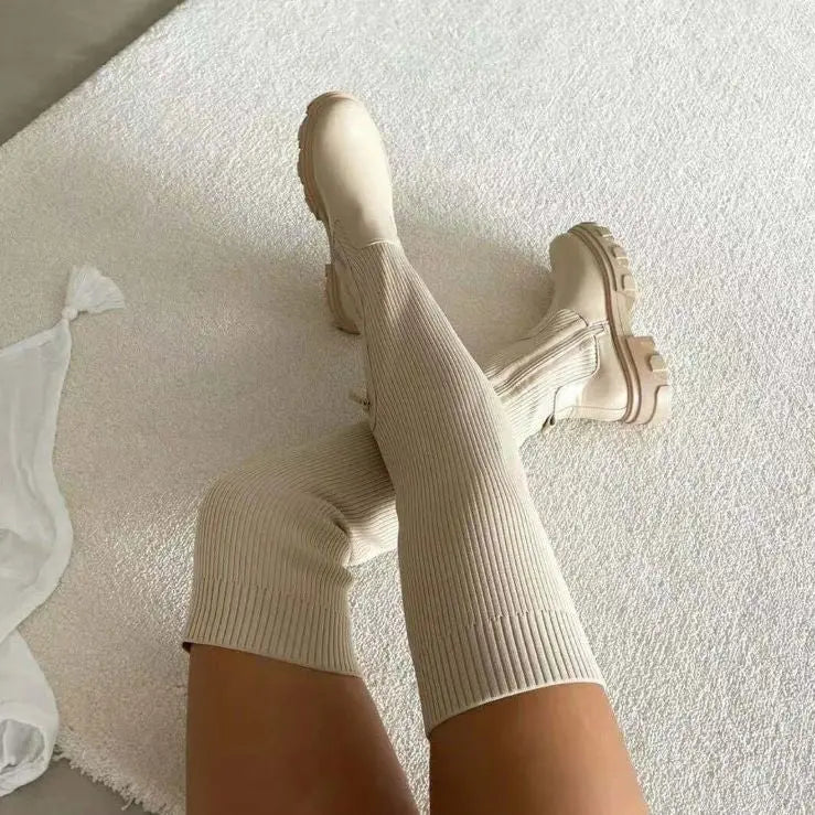 Ribbed Knit Boots  Stretchy Knee High Design - Product detail 4