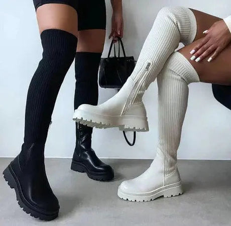 Ribbed Knit Boots  Stretchy Knee High Design - Product detail 8