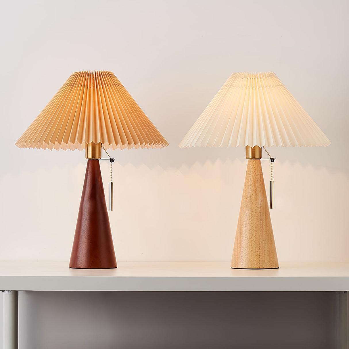 Wooden Table Lamp  Pleated Linen Shade Mid-Century Design - Product detail 13