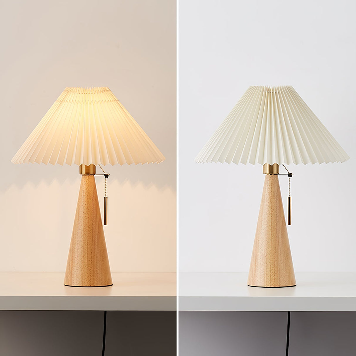 Wooden Table Lamp  Pleated Linen Shade Mid-Century Design - Product detail 36