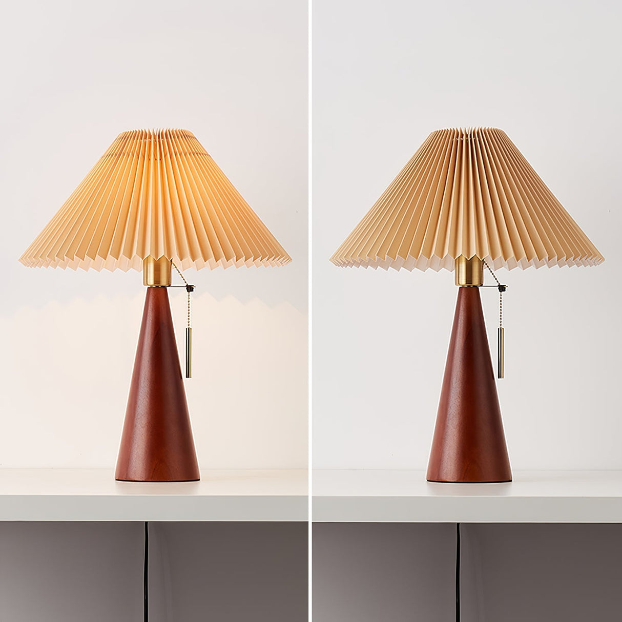 Wooden Table Lamp  Pleated Linen Shade Mid-Century Design - Product detail 37