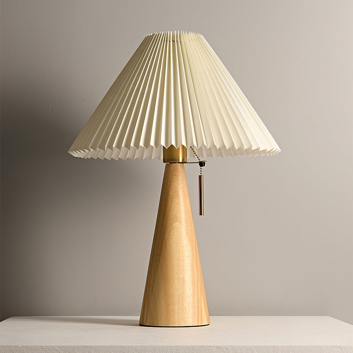 Wooden Table Lamp  Pleated Linen Shade Mid-Century Design - Product detail 11