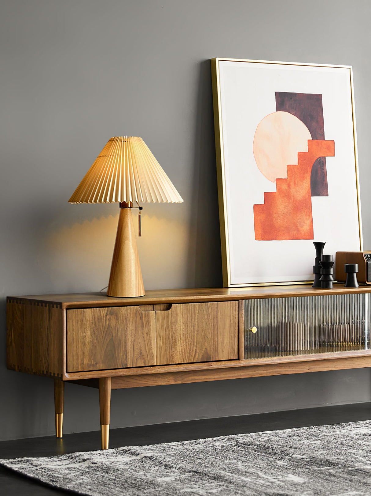 Wooden Table Lamp  Pleated Linen Shade Mid-Century Design - Product detail 38