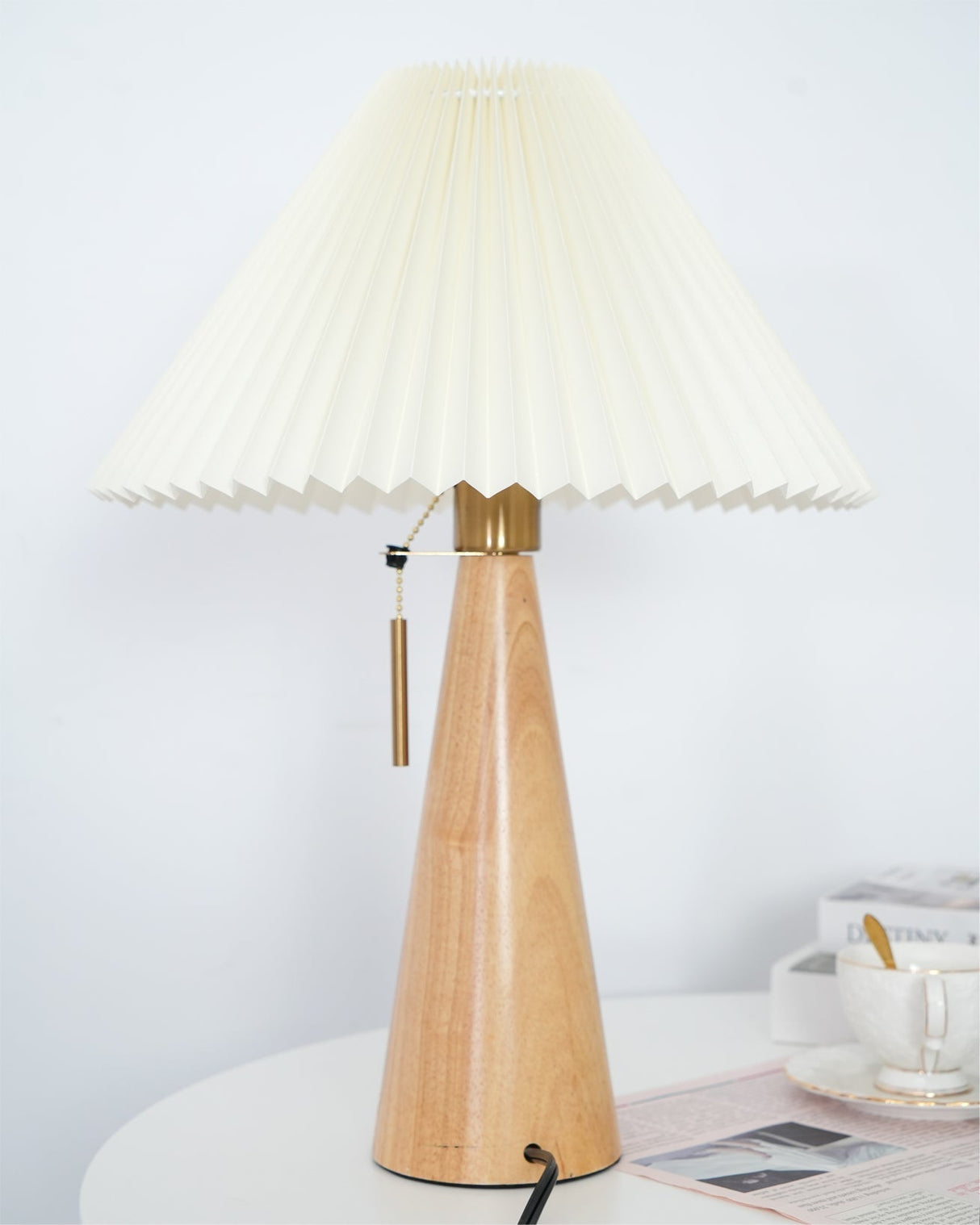 Wooden Table Lamp  Pleated Linen Shade Mid-Century Design - Product detail 18