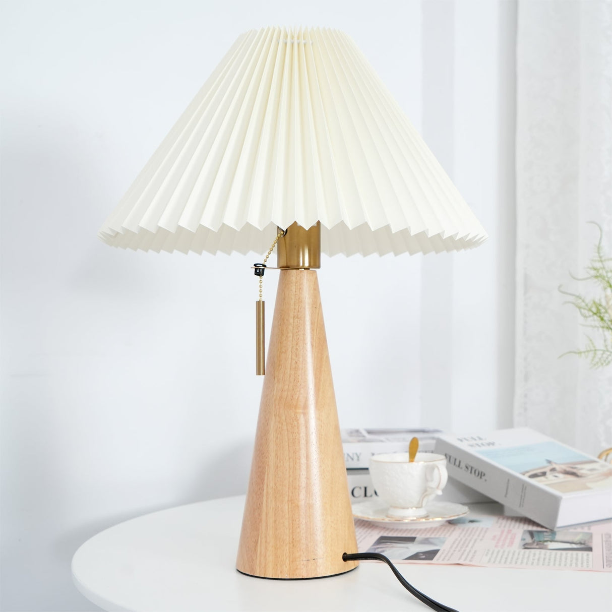 Wooden Table Lamp  Pleated Linen Shade Mid-Century Design - Product detail 19