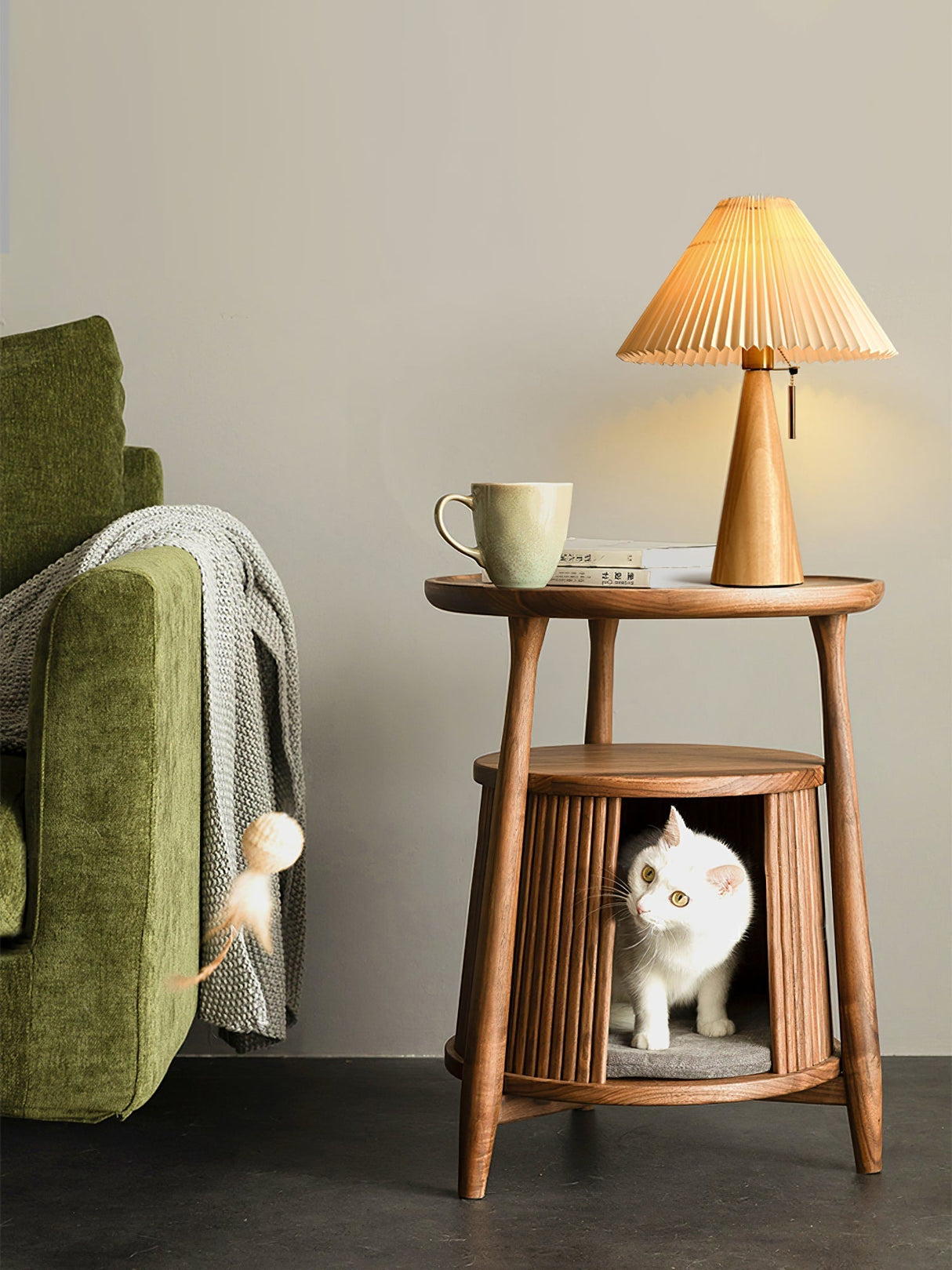 Wooden Table Lamp  Pleated Linen Shade Mid-Century Design - Product detail 40