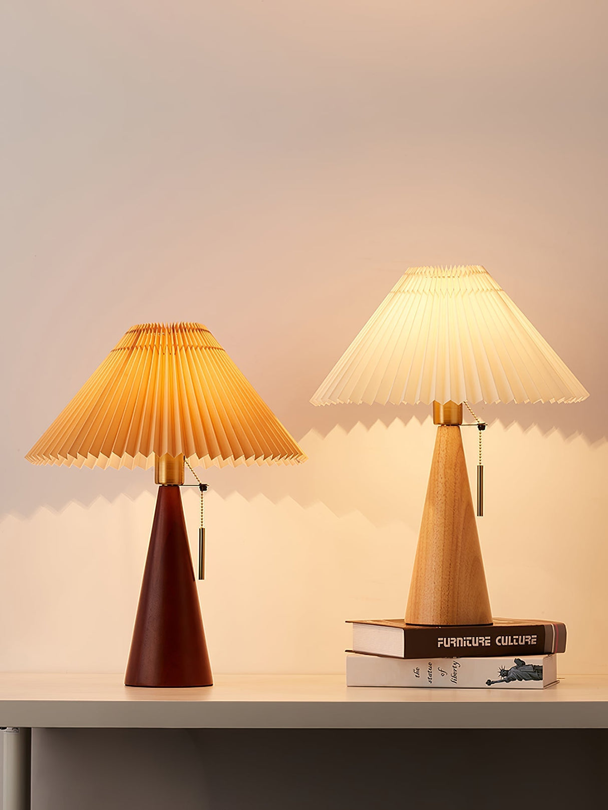 Wooden Table Lamp  Pleated Linen Shade Mid-Century Design - Product detail 42