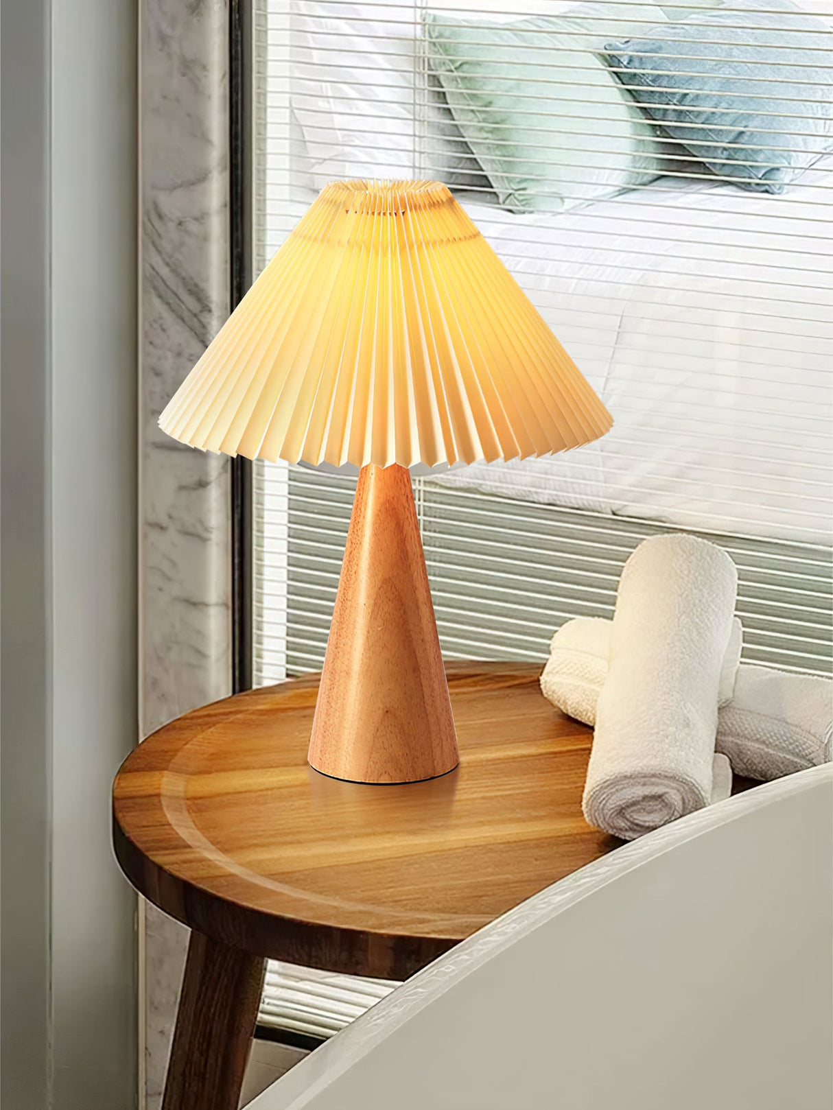 Wooden Table Lamp  Pleated Linen Shade Mid-Century Design - Product detail 44