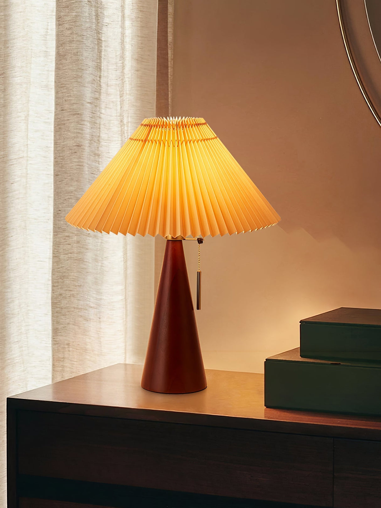 Wooden Table Lamp  Pleated Linen Shade Mid-Century Design - Product detail 45