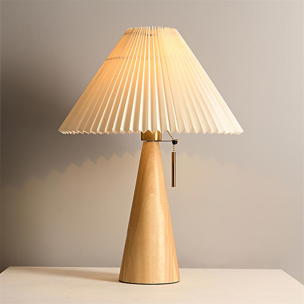 Wooden Table Lamp  Pleated Linen Shade Mid-Century Design - Product detail 52