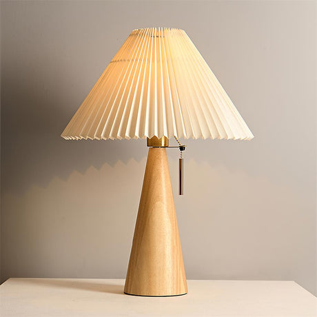 Wooden Table Lamp  Pleated Linen Shade Mid-Century Design - Product detail 52