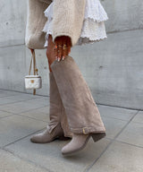Suede Knee High Boots  Classic Beige Block Heel Design - Product showcase