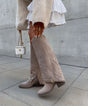 Suede Knee High Boots  Classic Beige Block Heel Design - Product showcase
